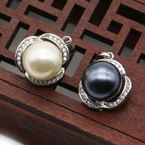 Copper Zircon Flower Imitation Artificial Pearl Shell Pendant Only Without Chain For Necklace DIY Jewelry Making Findings Accessory