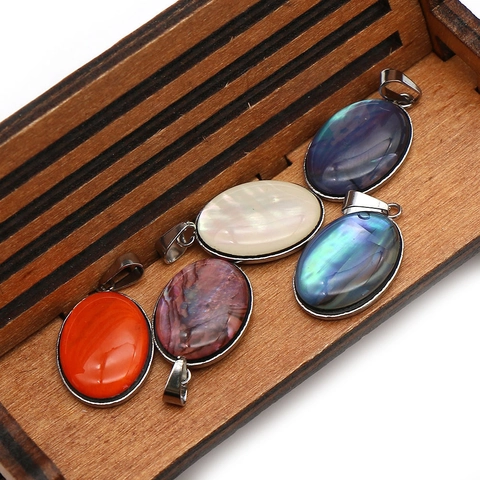 Fashion Oval Natural Abalone Shell Pendant Stainless Steel Findings For DIY Jewelry Making Necklace Making For Women Gift