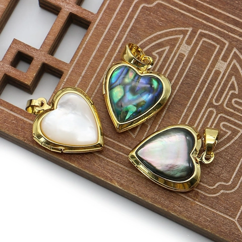 Vintage Heart Locket Pendant Natural Sea Shell Abalone Mother Of Pearl Copper Electroplated DIY Necklace Jewelry Making