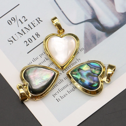 Vintage Heart Locket Pendant Natural Sea Shell Abalone Mother Of Pearl Copper Electroplated DIY Necklace Jewelry Making