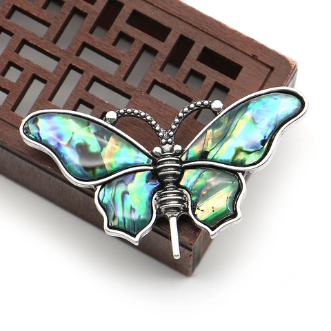 Broche de Mariposa de Concha de Abulón Natural Vintage Colgante de Collar de Doble Uso Alfiler de Insecto de Aleación Retro