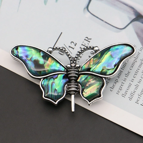 Broche de Mariposa de Concha de Abulón Natural Vintage Colgante de Collar de Doble Uso Alfiler de Insecto de Aleación Retro
