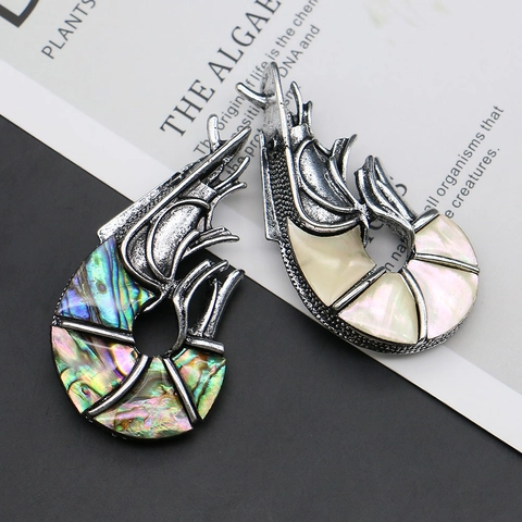 Natuurlijke Abalone Schelp Garnalenvorm Broche Dubbel Gebruik Hanger Vintage Verguld Legering Broche Voor Vrouwen Sieraden