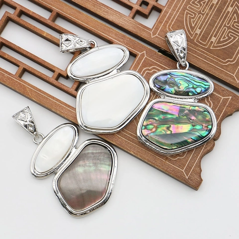 Natural Abalone Shell Irregular Splicing Pendant Vintage Alloy Inlaid Mother Of Pearl Charms For DIY Necklace Jewelry Making