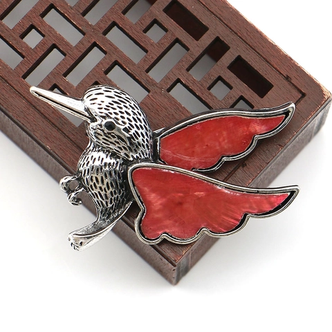 Vintage Alloy Hummingbird Brooch With Shell Inlay Rhinestone Eye Animal Shape Lapel Pin For Women Wedding Party Jewelry Gift