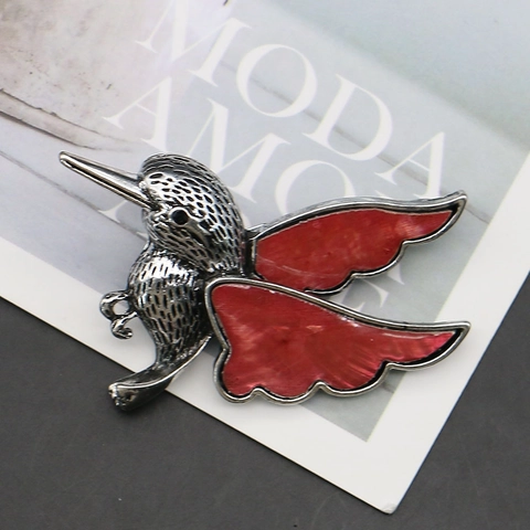Vintage Alloy Hummingbird Brooch With Shell Inlay Rhinestone Eye Animal Shape Lapel Pin For Women Wedding Party Jewelry Gift
