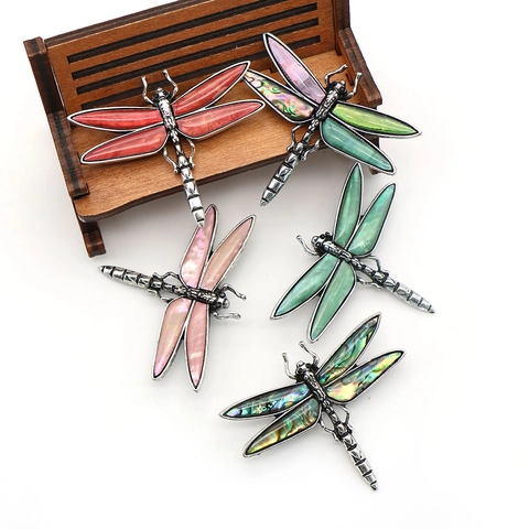 Vintage Zinc Alloy Dragonfly Brooch Pendant Natural Shell Inlaid Insect Pin For Women Men Wedding Party Gift DIY Jewelry