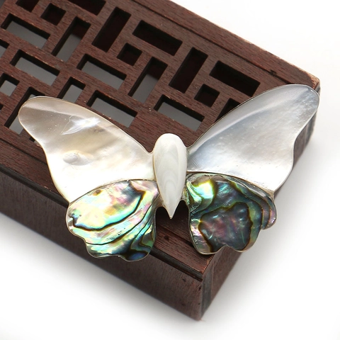 Broche Papillon en Coquille Naturelle Nacre et Coquille d'Ormeau Épissage Pin Broche Animale Vintage pour Bijoux Femme Décor
