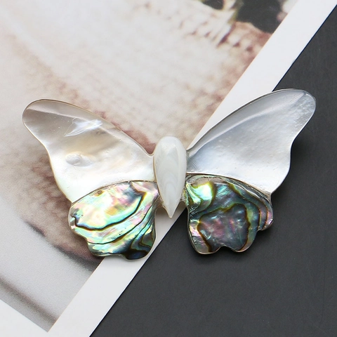 Broche Papillon en Coquille Naturelle Nacre et Coquille d'Ormeau Épissage Pin Broche Animale Vintage pour Bijoux Femme Décor