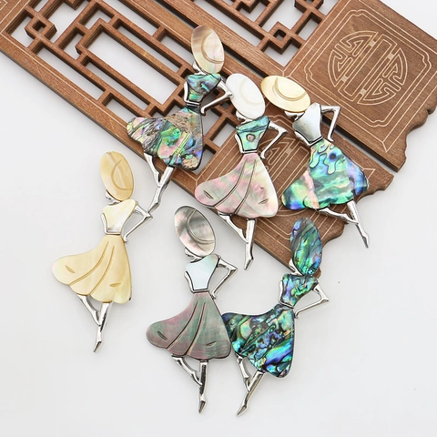 Broche de Aleación Vintage Forma de Bailarina Con Incrustaciones de Concha de Abulón Natural Madreperla Joyería de Moda Accesorio de Ropa para Mujer