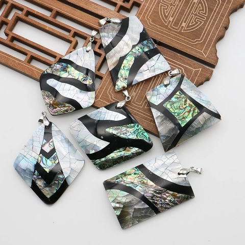 Natural Abalone Mother Of Artificial Pearl Shell Splicing Pendant For DIY Necklace Jewelry Making Geometric Mosaic Pendant Only