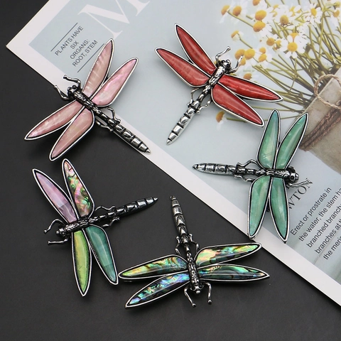 Vintage Zinc Alloy Dragonfly Brooch Pendant Natural Shell Inlaid Insect Pin For Women Men Wedding Party Gift DIY Jewelry