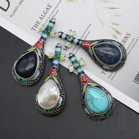 Vintage Luitvorm Broche Hanger Legering Emaille Ingelegde Natuurlijk Turquoise Witte Parelmoer Etnische Stijl Retro Sieraden Cadeau Voor Vrouwen
