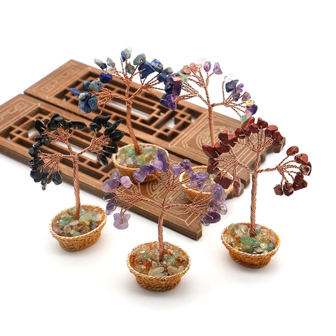 Mini Árbol de la Fortuna de Cristal Hecho a Mano de Piedra Natural Árbol de la Suerte Para Riqueza Suerte Hogar Oficina Decoración de Escritorio Regalo