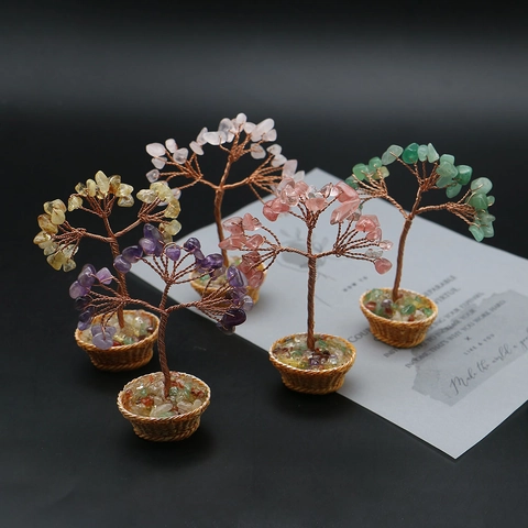 Mini Árbol de la Fortuna de Cristal Hecho a Mano de Piedra Natural Árbol de la Suerte Para Riqueza Suerte Hogar Oficina Decoración de Escritorio Regalo