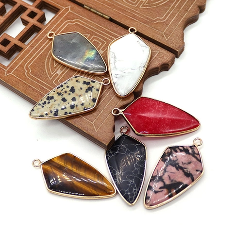 Natural Stone Shield Shape Pendant Only Electroplated Copper Edging DIY Jewelry Finding For Necklace Making Fashion Accessory