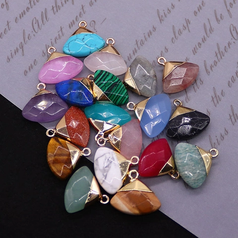 Natural Stone Faceted Fan Shape Pendant Only Without Chain Copper Plated Gemstone Jewelry Making Charms For DIY Necklace Earrings