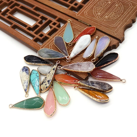 Pendentif Facetté en Pierre Naturelle Goutte d'Eau Breloque en Cuivre Électroplaqué pour la Fabrication de Bijoux DIY
