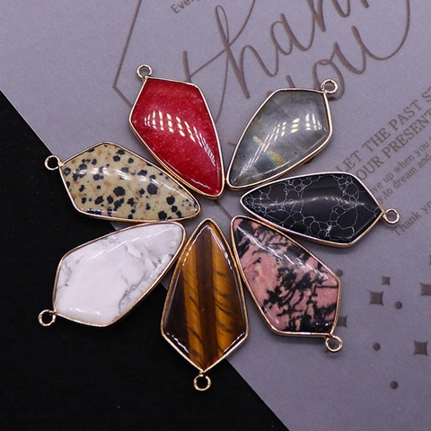 Natural Stone Shield Shape Pendant Only Electroplated Copper Edging DIY Jewelry Finding For Necklace Making Fashion Accessory
