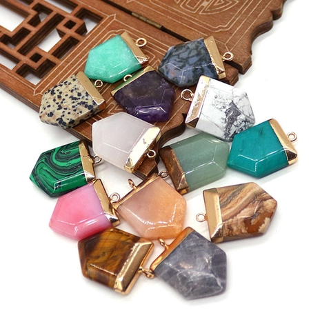 Naturstein Schwertform Anhänger Mit Galvanisiertem Goldbügel Für DIY Schmuckherstellung Amethyst Tigerauge Malachit Jaspis Charms