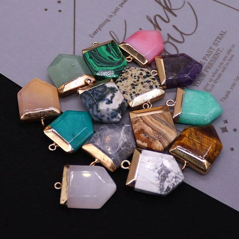 Naturstein Schwertform Anhänger Mit Galvanisiertem Goldbügel Für DIY Schmuckherstellung Amethyst Tigerauge Malachit Jaspis Charms