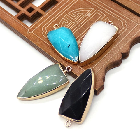 Natural Stone Faceted Arrowhead Pendant Copper Electroplated Edged DIY Jewelry Making Accessories Handcrafted Stone Charm