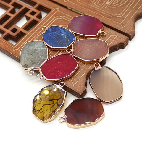 Pietra Naturale Agata Lapislazzuli Labradorite Ciondolo Forma Irregolare Placcato Oro per Creazione Gioielli DIY