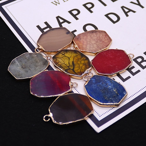 Pietra Naturale Agata Lapislazzuli Labradorite Ciondolo Forma Irregolare Placcato Oro per Creazione Gioielli DIY