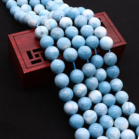 Perle Sfuse Rotonde in Pietra Naturale Larimar Celeste con Motivo a Nuvole Gemme per la Creazione di Gioielli Fai da Te