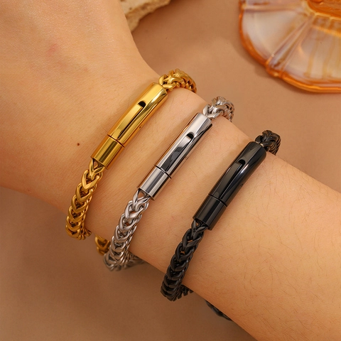 Bracelet Homme Vintage en Acier Inoxydable Chaîne de Quille Os de Dragon Or Argent Noir Électroplaqué Maillons Tissés Bijoux Masculins