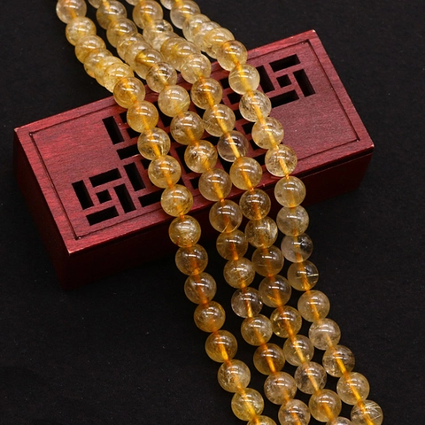 Natürliche Citrin Rutilquarz Runde Lose Perlen Für DIY Schmuckherstellung Gelb Gold Strang Armband Halskette Zubehör