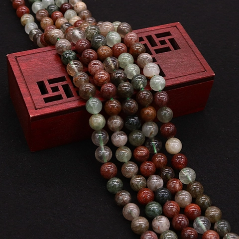 Natural Stone Round Beads Red Green Rutilated Quartz Phantom Crystal Loose Beads For DIY Jewelry Making Accessories
