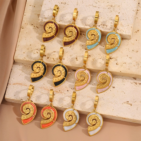 Boucles d'Oreilles Créoles en Acier Inoxydable Thème Océan Conque Tortue Étoile de Mer Raie Manta Bijoux pour Femmes