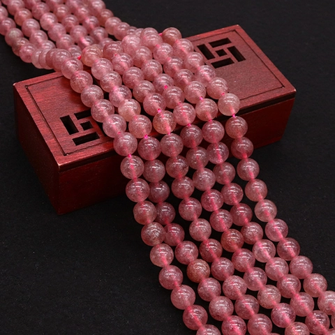 Natural Strawberry Quartz Round Beads Polished Semi-Precious Stone Loose Beads For DIY Necklace Bracelet Jewelry Making