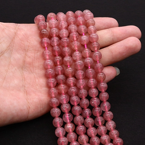 Natural Strawberry Quartz Round Beads Polished Semi-Precious Stone Loose Beads For DIY Necklace Bracelet Jewelry Making