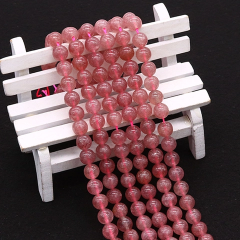 Natural Strawberry Quartz Loose Beads Round Polished Natural Stone Beads For DIY Jewelry Making Necklace Bracelet Pink Crystal Beads