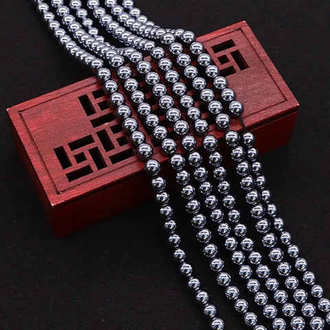 Polished Natural Stone Round Hematite Loose Beads For DIY Jewelry Making Necklace Bracelet Accessory Metallic Dark Gray Stone Beads