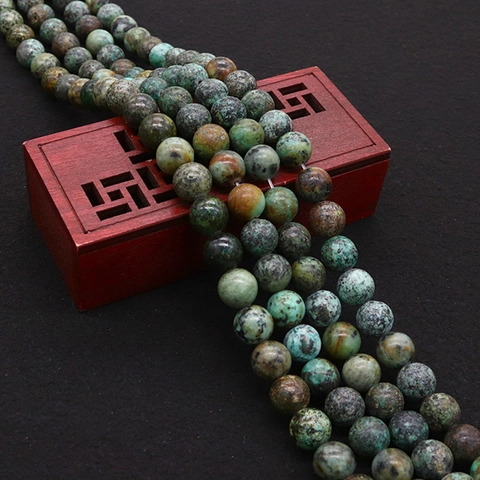 African Turquoise Round Loose Beads Polished Straight Hole Semi-Finished Natural Stone Beads For DIY Jewelry Making Necklaces Accessories