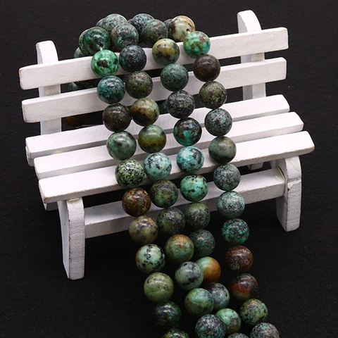 African Turquoise Round Loose Beads Polished Straight Hole Semi-Finished Natural Stone Beads For DIY Jewelry Making Necklaces Accessories