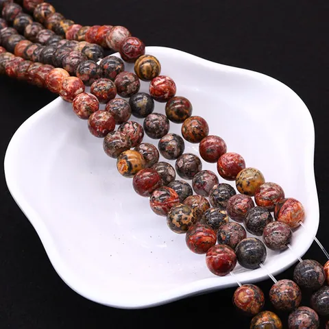 Natural Leopard Jasper Stone Round Beads Polished Straight Hole Loose Beads For DIY Necklace Bracelet Jewelry Making Accessories