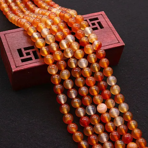Natural Red Agate Round Beads Polished Loose Gemstone For DIY Jewelry Making Handmade Necklace Bracelet Accessories