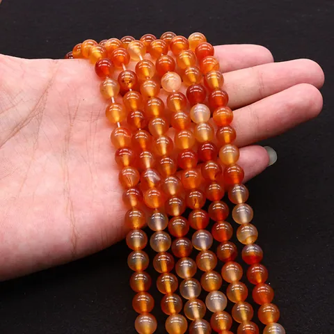 Natural Red Agate Round Beads Polished Loose Gemstone For DIY Jewelry Making Handmade Necklace Bracelet Accessories