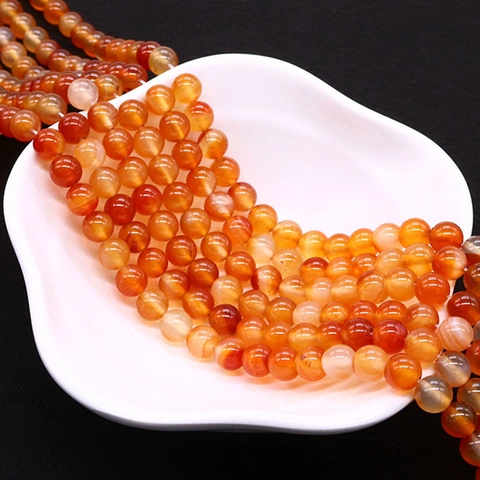 Natural Red Agate Stone Round Loose Beads Polished Smooth Gemstone Strand For DIY Jewelry Making Necklaces Bracelets Accessories Women Men