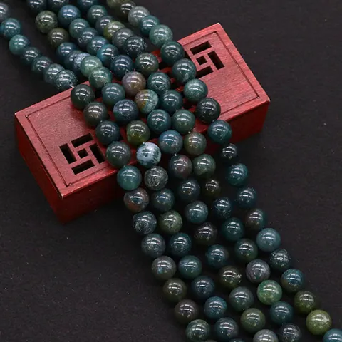Natural Moss Agate Round Stone Beads Dark Green Polished Loose Beads For DIY Necklace Bracelet Jewelry Making Crafts