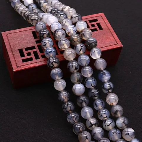 Natural Black Dragon Vein Agate Round Loose Beads Polished Stone Beads For DIY Jewelry Making Bracelet Necklace Accessories