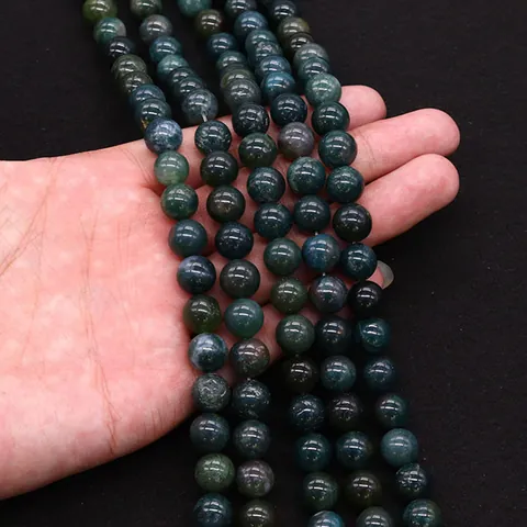 Natural Moss Agate Round Stone Beads Dark Green Polished Loose Beads For DIY Necklace Bracelet Jewelry Making Crafts