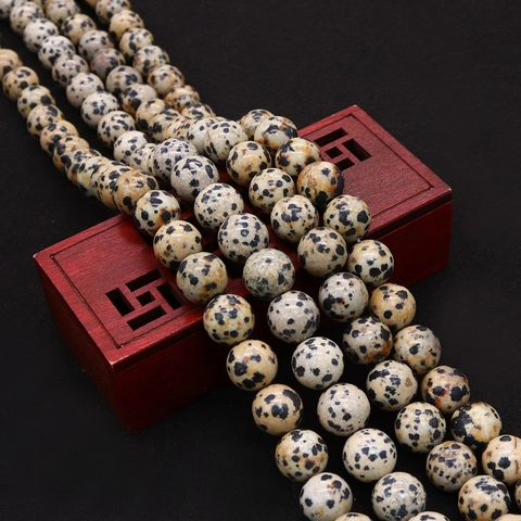 Natural Dalmatian Jasper Round Loose Beads For DIY Jewelry Making Polished Spotted Stone Beads For Bracelet Necklace