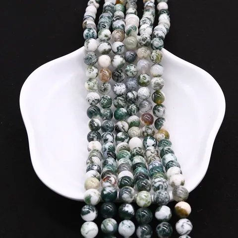 Natural Moss Agate Round Beads Tree Pattern Green White Stone Loose Beads For DIY Necklace Bracelet Jewelry Making Accessories
