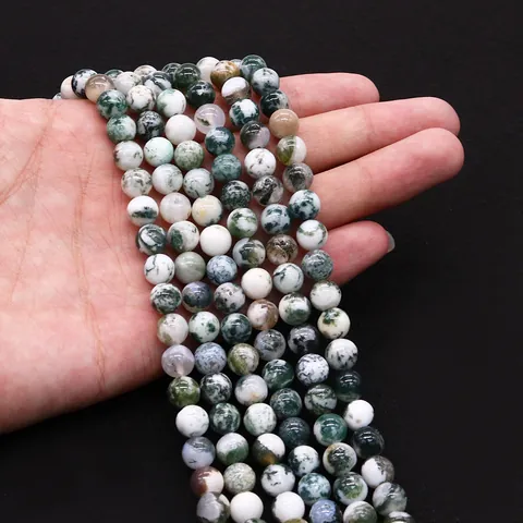 Natural Moss Agate Beads Polished Round Loose Beads For DIY Jewelry Making Accessories Baroque Style Agate Beads Strand