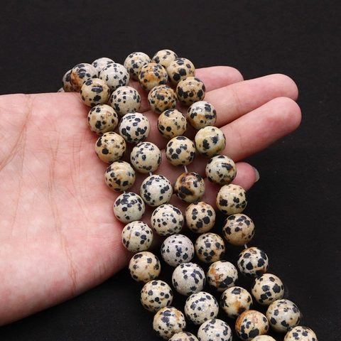 Natural Dalmatian Jasper Round Loose Beads For DIY Jewelry Making Polished Spotted Stone Beads For Bracelet Necklace